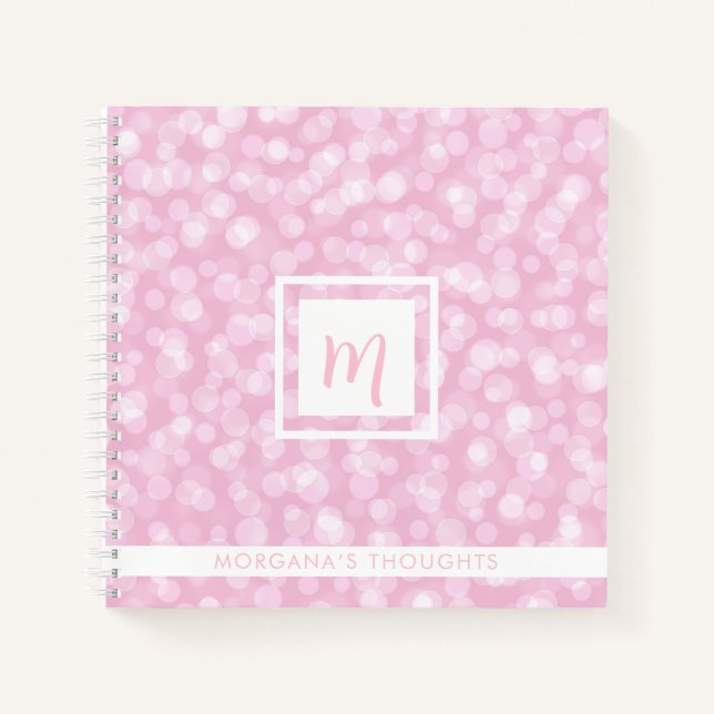 Pretty Pink Bubbles Monogram Square Notebook (Front)