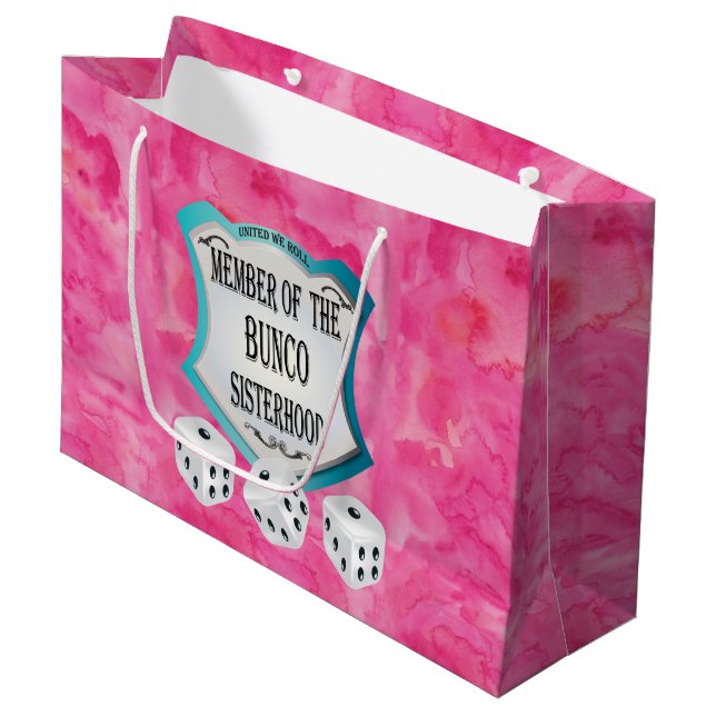 Pretty Pink Bunco Dice Fun Girls Night Out Large Gift Bag (Front Angled)