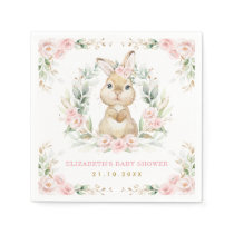 Pretty Pink Bunny Rabbit Baby Shower Paper Napkin