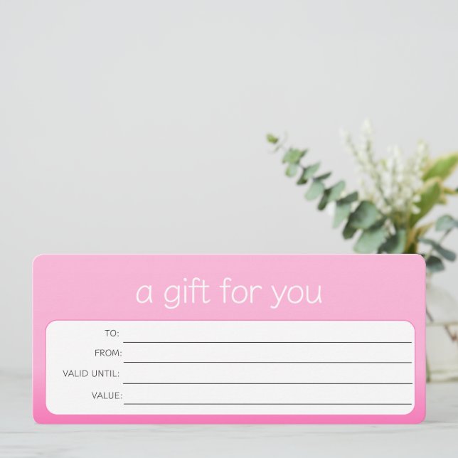 PRETTY PINK BUSINESS  LOGO RETAIL GIFT CERTIFICATE (Standing Front)