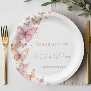 Pretty Pink Butterflies 1st 2nd 3rd 5th Birthday Paper Plates