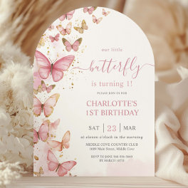 Pretty Pink Butterflies 1st First Birthday Arch Invitation