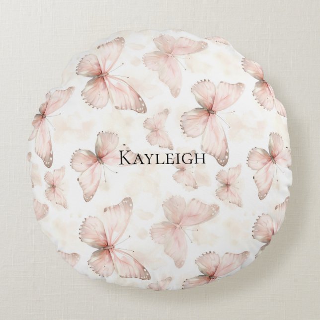 Pretty Pink Butterflies Baby Shower Round Pillow (Front)