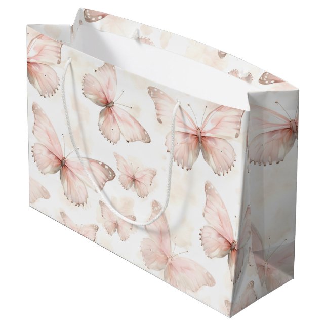 Pretty Pink Butterflies Birthday Large Gift Bag (Back Angled)