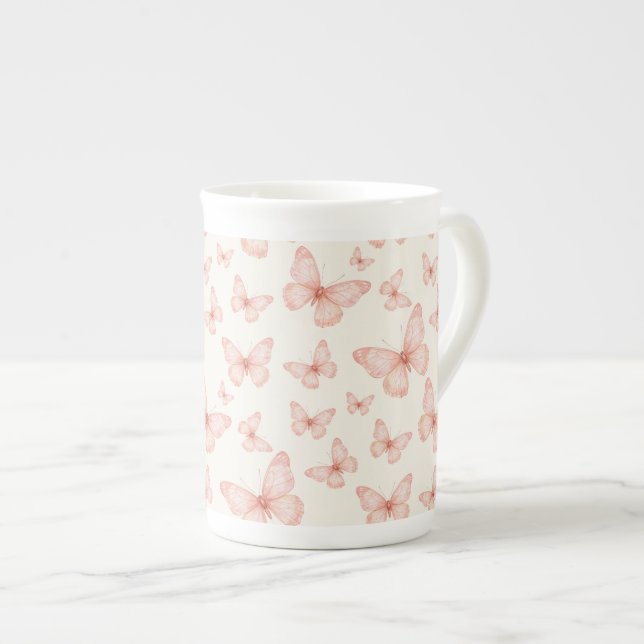 Pretty pink butterflies bone china mug (Front Right)