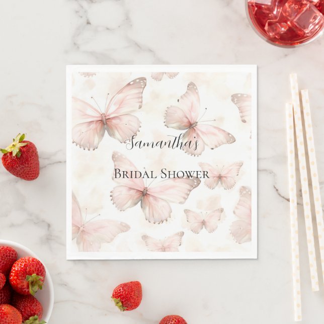 Pretty Pink Butterflies Bridal Shower Napkins (Insitu)