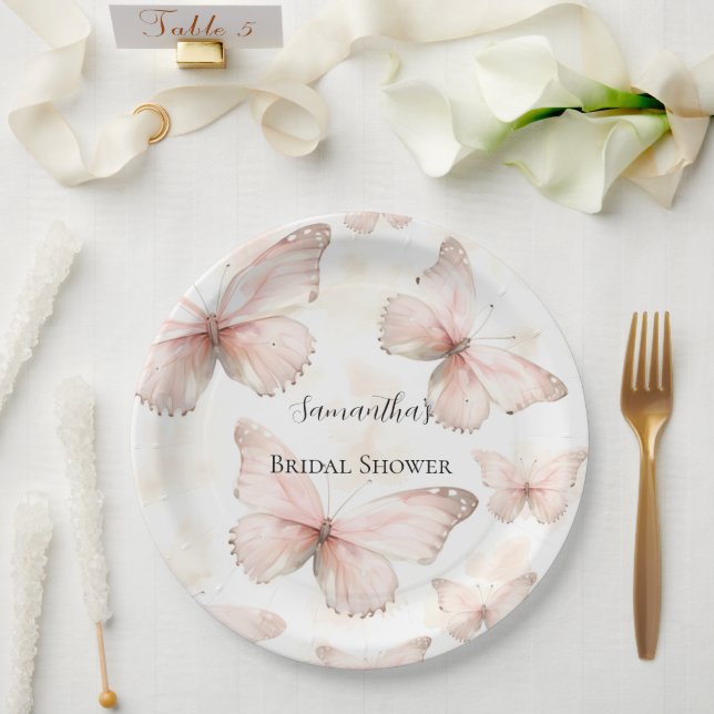 Pretty Pink Butterflies Bridal Shower Paper Plates (Wedding)