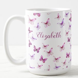 Pretty Pink Butterflies Custom Name Coffee Mug