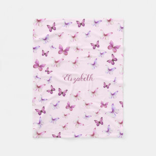 Pretty Pink Butterflies Custom Name Girl Fleece Blanket