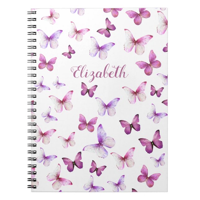 Pretty Pink Butterflies Custom Name Notebook (Front)