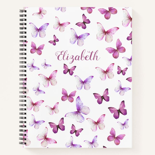 Pretty Pink Butterflies Custom Name Notebook (Front)