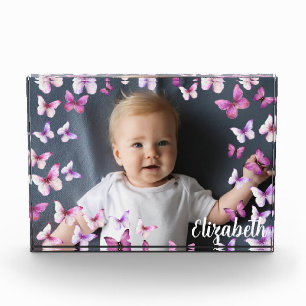 Pretty Pink Butterflies Custom Name Photo Block