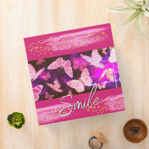 Pretty Pink Butterflies Dots Abstract 3 Ring Binder