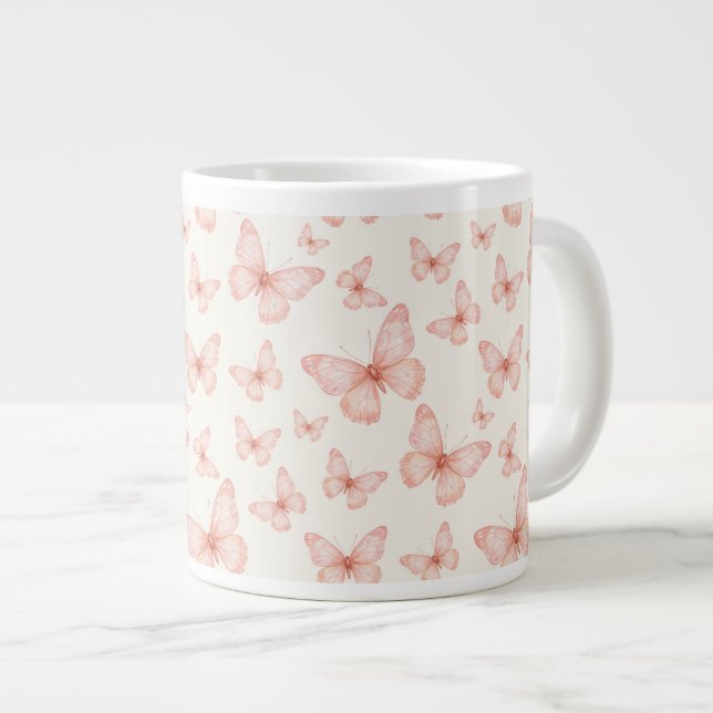 Pretty pink butterflies giant coffee mug (Front Right)