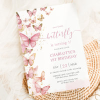 Pretty Pink Butterflies Girl 1st First Birthday 