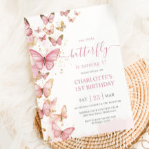 Pretty Pink Butterflies Girl 1st First Birthday 