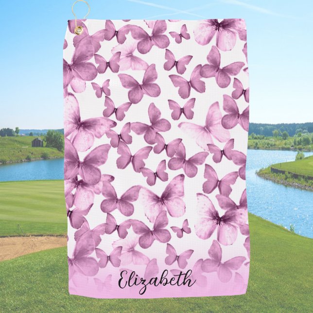 Pretty Pink Butterflies Personalized Golf Towel (Creator Uploaded)