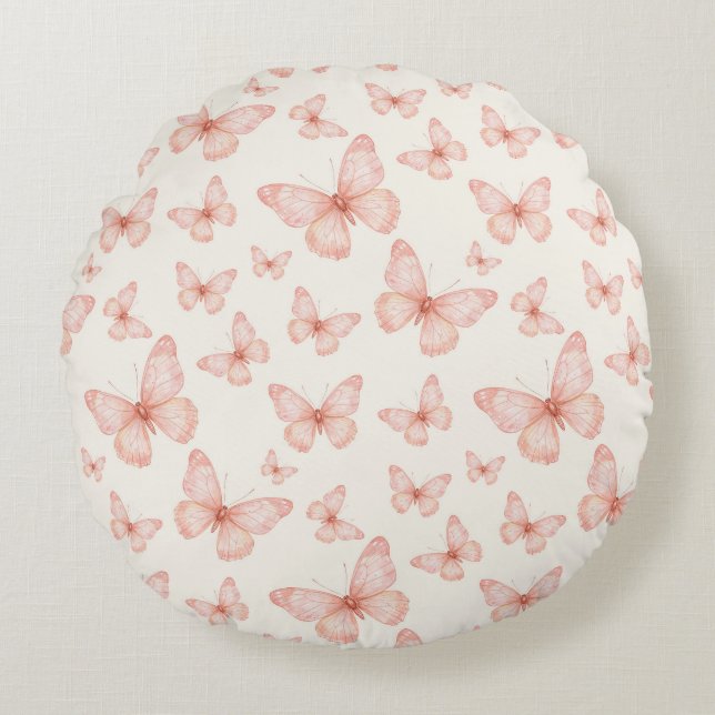 Pretty pink butterflies round pillow (Front)