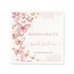 Pretty Pink Butterflies Sweet 16 Quinceanera XV 15 Napkins