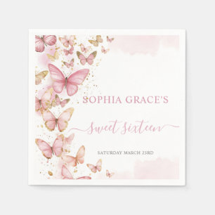 Pretty Pink Butterflies Sweet 16 Quinceanera XV 15 Napkins