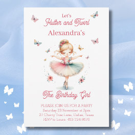 Pretty Pink Butterfly and Ballerina Birthday Party Invitation