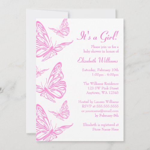 Pretty Pink Butterfly Baby Shower Invitations
