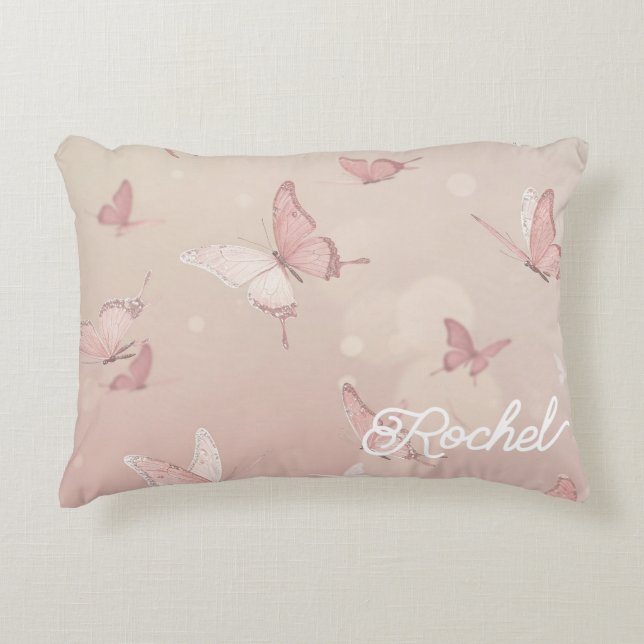 Pretty Pink butterfly bas mitzva throw pillow (Front)