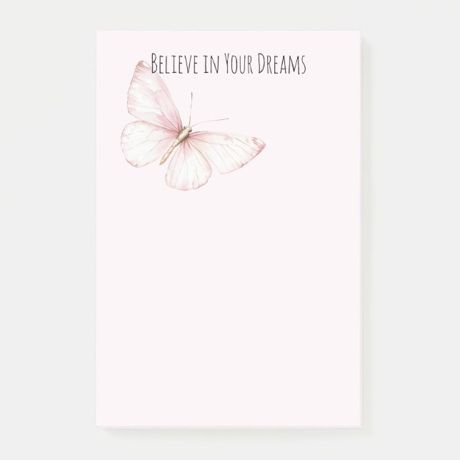 Pretty Pink Butterfly Believe in Dreams Post-it Notes (Front)