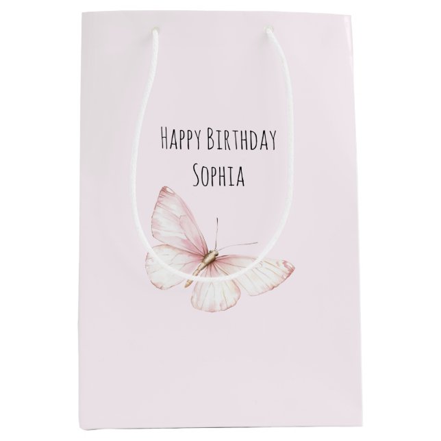 Pretty Pink Butterfly Birthday Medium Gift Bag (Front)