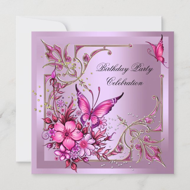 Pretty Pink Butterfly Birthday Party Invitation (Front)