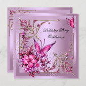 Pretty Pink Butterfly Birthday Party Invitation (Front/Back)