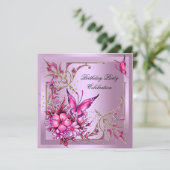 Pretty Pink Butterfly Birthday Party Invitation (Standing Front)
