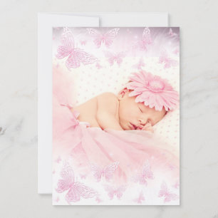 Pretty Pink Butterfly  Cross Photo Baptism 2 Invitation