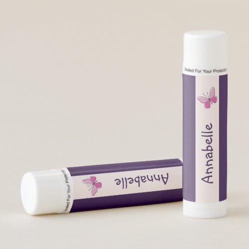 Pretty Pink Butterfly Doodle Your Name Lip Balm