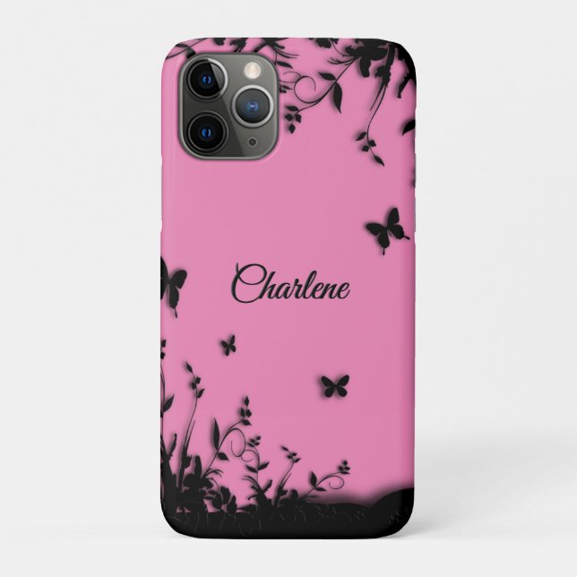 Pretty Pink Butterfly Garden Personalized  Case-Mate iPhone Case (Back)