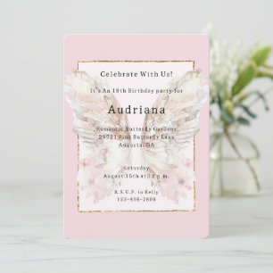 Pretty Pink Butterfly Gold Glitzy Frame Birthday Invitation