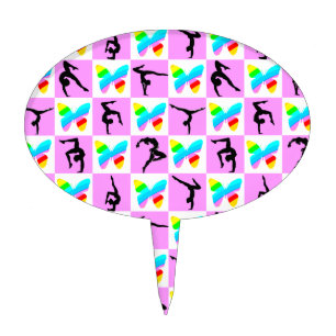 PRETTY PINK BUTTERFLY GYMNASTICS DESIGN CAKE TOPPER