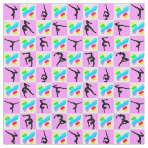 PRETTY PINK BUTTERFLY GYMNASTICS DESIGN FABRIC