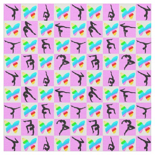 PRETTY PINK BUTTERFLY GYMNASTICS DESIGN FABRIC