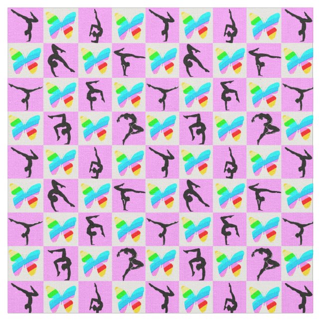 PRETTY PINK BUTTERFLY GYMNASTICS DESIGN FABRIC (Close Up)