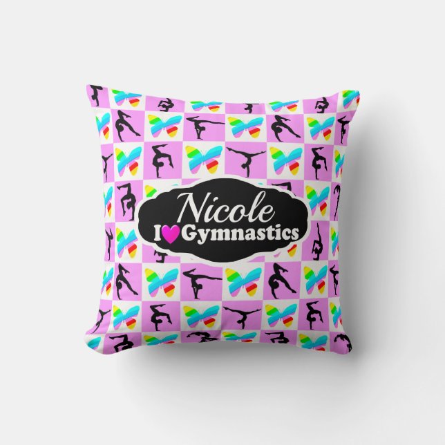 PRETTY PINK BUTTERFLY GYMNASTICS DESIGN THROW PILLOW (Front)