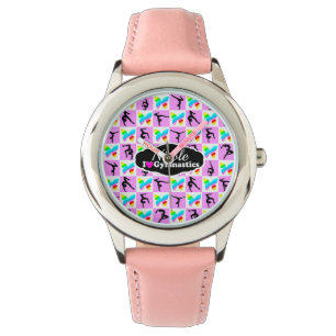 PRETTY PINK BUTTERFLY GYMNASTICS DESIGN WATCH