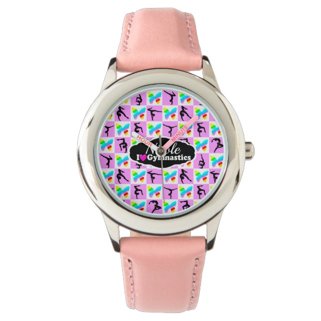 PRETTY PINK BUTTERFLY GYMNASTICS DESIGN WATCH (Front)