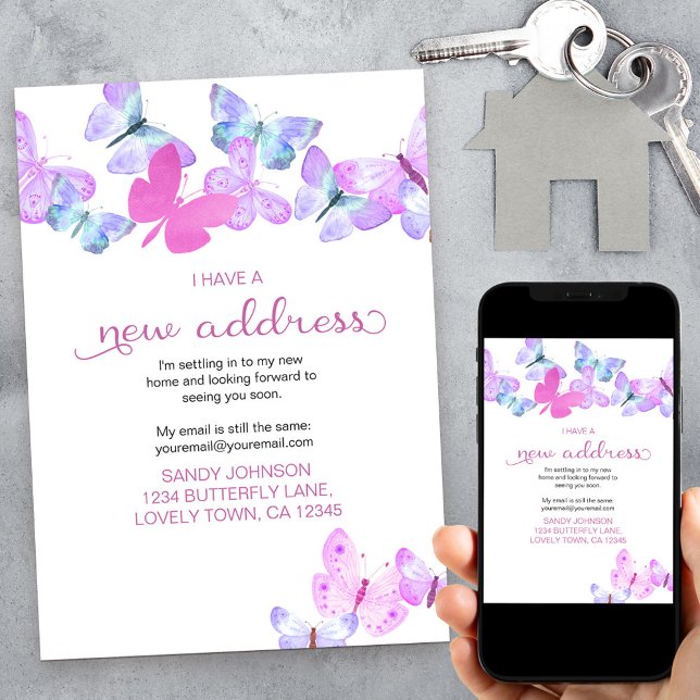 Pretty Pink Butterfly I have a New Address Moving Announcement (Creator Uploaded)