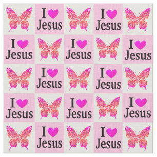 PRETTY PINK BUTTERFLY I LOVE JESUS FABRIC
