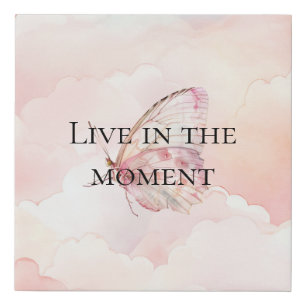 Pretty Pink Butterfly In The Clouds Faux Canvas Print