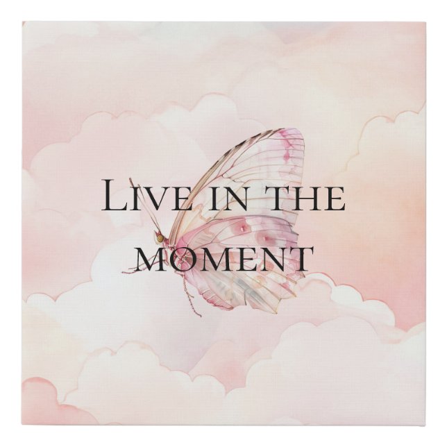 Pretty Pink Butterfly In The Clouds Faux Canvas Print (Front)