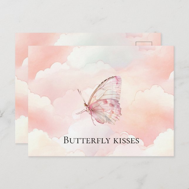 Pretty Pink Butterfly In The Clouds Postcard (Front/Back)