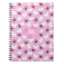 Pretty Pink Butterfly Kawaii Spiral Notebook
