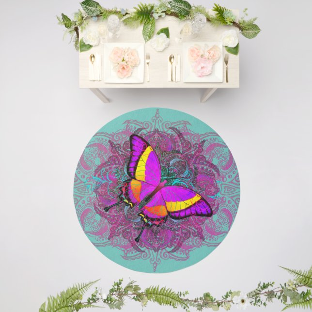 Pretty Pink Butterfly Outdoor Rug (Insitu (Wedding 2))